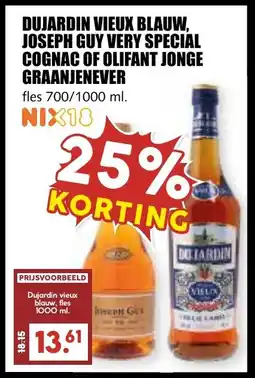 De Boerenschuur Dujardin vieux blauw, joseph guy very special cognac of olifant jonge graanjenever aanbieding