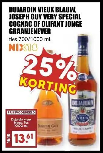 De Boerenschuur Dujardin vieux blauw, joseph guy very special cognac of olifant jonge graanjenever aanbieding