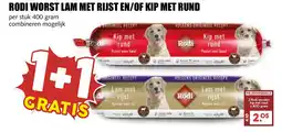 De Boerenschuur Rodi worst lam met rijst en of kip met rund aanbieding