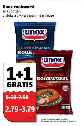 Poiesz Unox rookworst 2 stuks 275-375 gram aanbieding