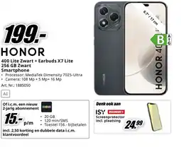 MediaMarkt Honor 400 Lite Zwart + Earbuds X7 Lite 256 GB Zwart Smartphone aanbieding
