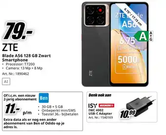 MediaMarkt ZTE Blade A56 128 GB Zwart Smartphone aanbieding