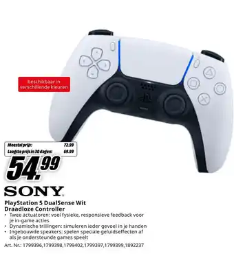 MediaMarkt Sony PlayStation 5 DualSense Wit Draadloze Controller aanbieding