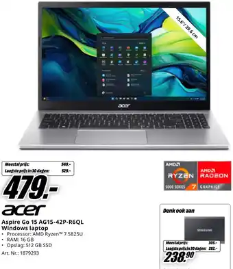 MediaMarkt Acer Aspire Go 15 AG15-42P-R6QL Windows laptop aanbieding