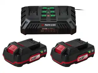 Lidl PARKSIDE Set van 2 accu's 20 V - 2 Ah en 1 dubbele lader - 4,5 A aanbieding