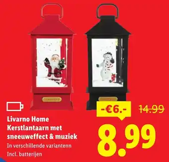 Lidl Livarno Home Kerstlantaarn met sneeuweffect & muziek aanbieding