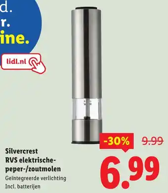 Lidl Silvercrest RVS elektrische peper-/zoutmolen aanbieding