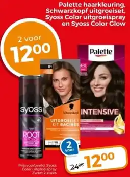 Trekpleister Palette haarkleuring, Schwarzkopf uitgroeiset, Syoss Color uitgroeispray en Syoss Color Clow aanbieding