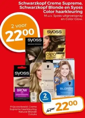 Trekpleister Schwarzkopf Creme Supreme, Schwarzkopf Blonde en Syoss Color haarkleuring aanbieding