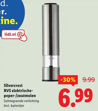 Lidl Silvercrest RVS elektrische peper-/zoutmolen aanbieding