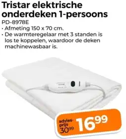 Trekpleister Tristar elektrische onderdeken 1-persoons aanbieding