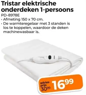 Trekpleister Tristar elektrische onderdeken 1-persoons aanbieding