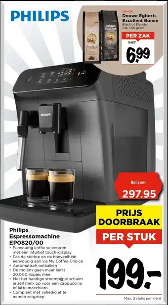 Vomar Voordeelmarkt Philips Espressomachine EP0820/00 aanbieding