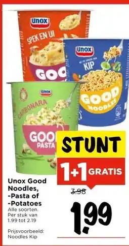 Vomar Voordeelmarkt Unox Good Noodles, -Pasta of -Potatoes aanbieding