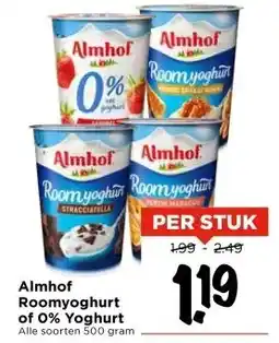 Vomar Voordeelmarkt Almhof Roomyoghurt of 0% Yoghurt aanbieding