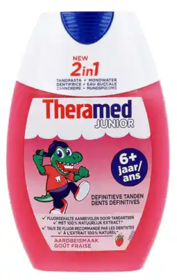 De Online Drogist Theramed 2in1 Junior Tandpasta + Mondwater Aardbei aanbieding