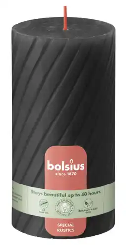 De Online Drogist Bolsius Rustiek Twisted Ribbed Stompkaars Stormy Grey aanbieding