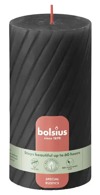 De Online Drogist Bolsius Rustiek Twisted Ribbed Stompkaars Stormy Grey aanbieding