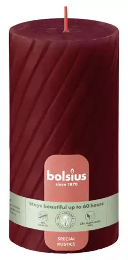 De Online Drogist Bolsius Rustiek Twisted Ribbed Stompkaars Red Velvet aanbieding
