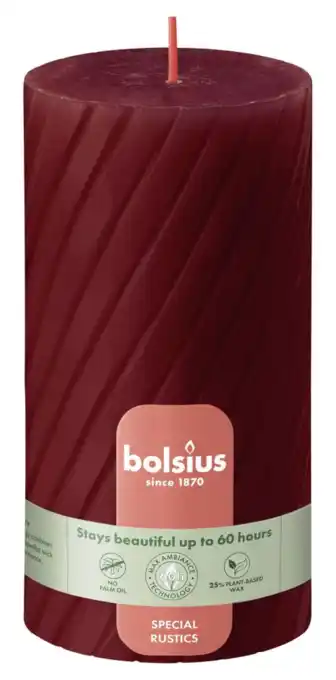 De Online Drogist Bolsius Rustiek Twisted Ribbed Stompkaars Red Velvet aanbieding