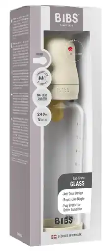 De Online Drogist BIBS Glas Latex Medium Flow Babyfles 2+ Maanden Ivory aanbieding