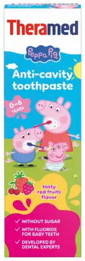 De Online Drogist Theramed Junior Peppa Pig Red Fruits 0-6 Tandpasta aanbieding
