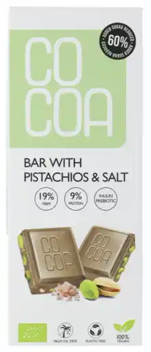 De Online Drogist Cocoa Chocolade Pistachios & Salt Reep aanbieding