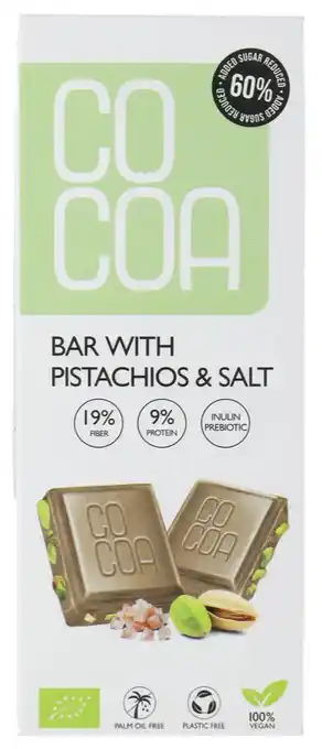 De Online Drogist Cocoa Chocolade Pistachios & Salt Reep aanbieding