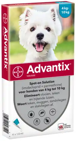 De Online Drogist Advantix Hond 100/500 (4-10kg) Spot-on Solution Pipetten aanbieding