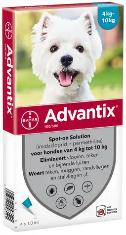 De Online Drogist Advantix Hond 100/500 (4-10kg) Spot-on Solution Pipetten aanbieding