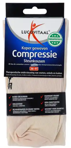 De Online Drogist Lucovitaal Koper Geweven Compressie Steunkousen Beige 36-41 aanbieding