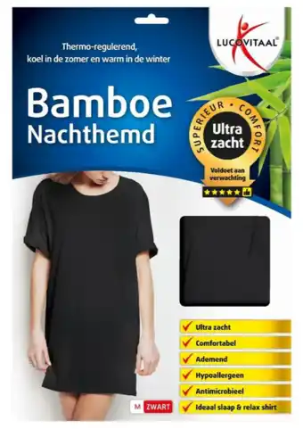 De Online Drogist Lucovitaal Bamboe Nachthemd Zwart M aanbieding