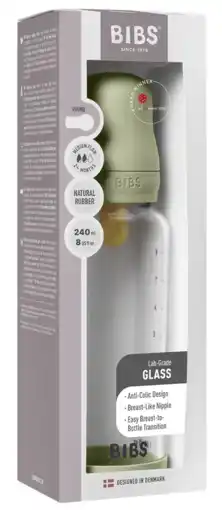 De Online Drogist BIBS Glas Latex Medium Flow Babyfles 2+ Maanden Sage aanbieding