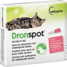De Online Drogist Dronspot 60mg/15mg Spot-on Oplossing Voor Middelgrote Katten Pipet aanbieding