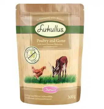 Zooplus Lukullus Naturkost Junior Graanvrije vershoudzakjes 6 x 300 g - Gevogelte en Wild aanbieding