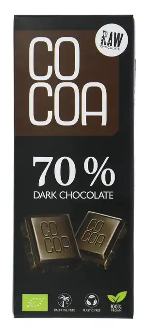 De Online Drogist Cocoa 70% Dark Chocolate Reep aanbieding