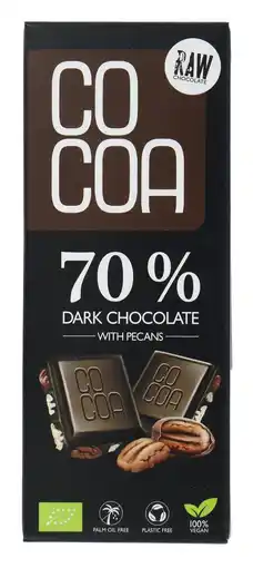 De Online Drogist Cocoa 70% Dark Chocolate Pecan Reep aanbieding