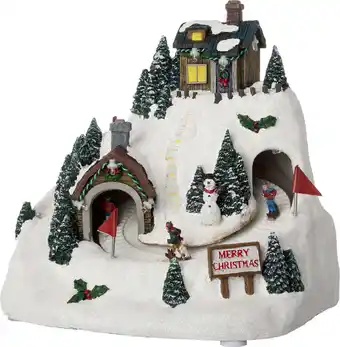 Intratuin Intratuin kerstdorp skiër op berg 20,5 x 17 x 19,5 cm aanbieding