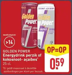 ALDI Golden Power Energydrink perzik of kokosnoot- açaibes aanbieding
