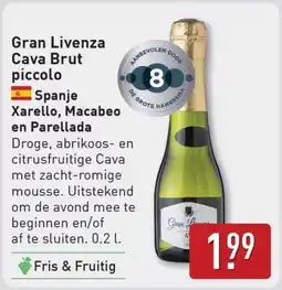 ALDI Gran Livenza Cava Brut piccolo Spanje Xarello, Macabeo en Parellada aanbieding