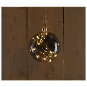 Pets Place Anna's Collection Kerstlamp Bol Aan Touw - Kerstverlichting - Ø15 cm Antraciet Warm Wit 10 led aanbieding