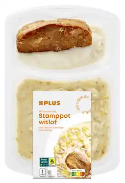 PLUS PLUS Witlofstamppot hamlapje kaassaus aanbieding