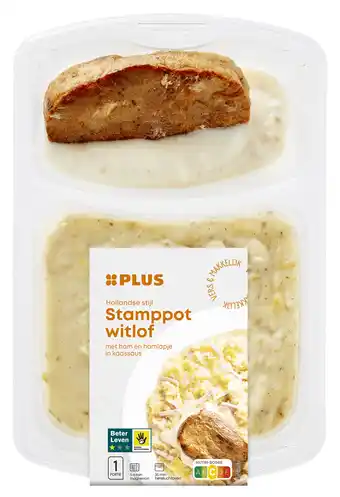 PLUS PLUS Witlofstamppot hamlapje kaassaus aanbieding