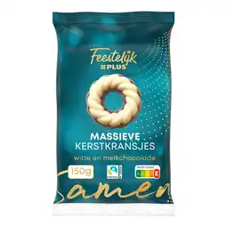 PLUS Feestelijk PLUS Kerstkransjes double melk/wit choc aanbieding