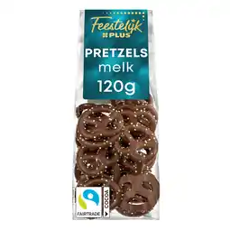 PLUS Feestelijk PLUS Pretzels melkchocolade aanbieding