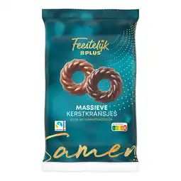 PLUS Feestelijk PLUS Kerstkransjes puur & melkchocolade ass aanbieding