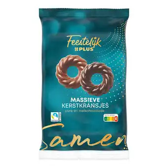 PLUS Feestelijk PLUS Kerstkransjes puur & melkchocolade ass aanbieding