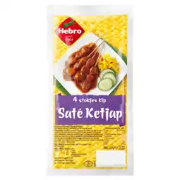 PLUS Hebro 4 Stokjes Kip Saté Ketjap aanbieding