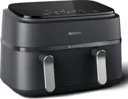 Bol.com Philips 3000 Series Dual Airfryer - NA351/00 - Dubbele Mand - 9L - Tot 6 Personen - Zwart/Zilver aanbieding