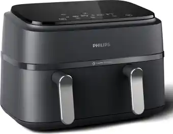 Bol.com Philips 3000 Series Dual Airfryer - NA351/00 - Dubbele Mand - 9L - Tot 6 Personen - Zwart/Zilver aanbieding